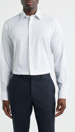 Nordstrom Trim Fit Patterned Premium Performance Twill Dress Shirt in Grey Diamond Geo at Nordstrom, Size 16.5 - 34