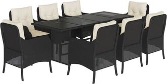 vidaXL Set De Comedor De Jard&iacute;n 9 Pzas Y Cojines Rat&aacute;n Sint&eacute;tico Negro Vidaxl