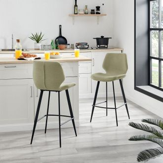 Furniturebox Nyla Set of 2 Fabric Black Leg Counter Stools in Light Green
