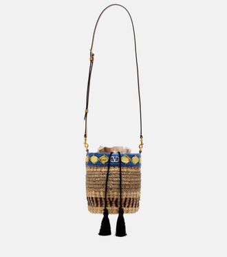 Valentino Garavani VLogo Small embellished raffia-effect bucket bag