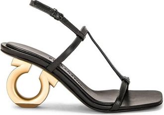Ferragamo Black Elina T-Strap Gancini Sandals, Size 7.5 D