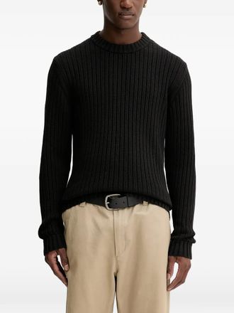 HUGO BOSS Geribbelde sweater met ronde hals - Zwart