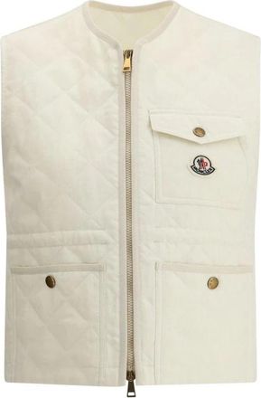 Moncler Gewatteerd gewatteerd vest met opgestikte zakken - Dames - Bodywarmers - Beige - L - Linnen - Jassen