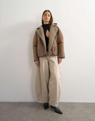 Topshop Harper - Jeans ampi bombati color avena invernale-Neutro