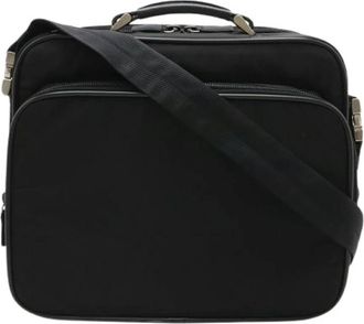 Prada Pre-owned Nylon Leather Triangle Logo Briefcase - Heren - Vintage Schoudertas - Zwart - ONE Size - Nylon - Vintage