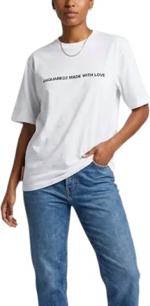 Dsquared2 Womens Icon Made With Love Logo Cotton T-Shirt In White