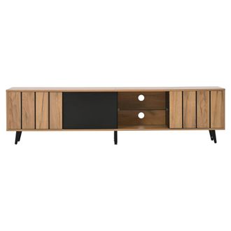 Urban Meuble Mueble de tv efecto madera y negro con estante de cristal templado