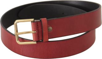 Dolce & Gabbana Womens Red Leather Gold Logo Engraved Metal Buckle Belt