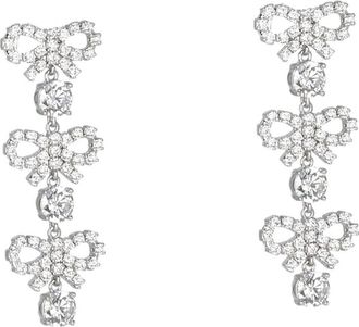 Self Portrait Micro Bow Crystal Tiered Earrings