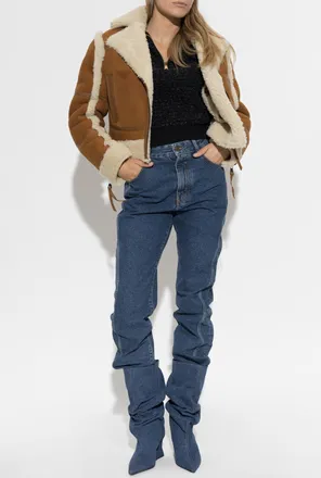 Balmain Shearling Coat, Womens, Brown