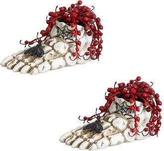 Nearly Natural 3In Artificial Halloween String Of Pearls In Skeleton Foot Planter, Set Of 2