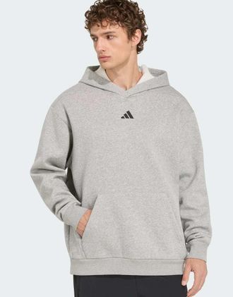 adidas Primelift - Felpa con cappuccio oversize da allenamento grigio medio m&eacute;lange con grafica
