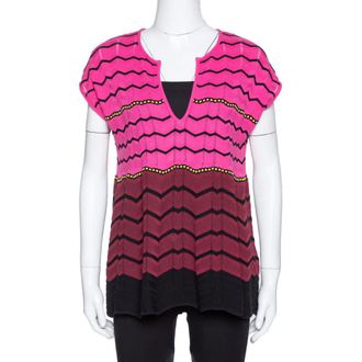 M Missoni Pink Zig Zag Knit Flared Top