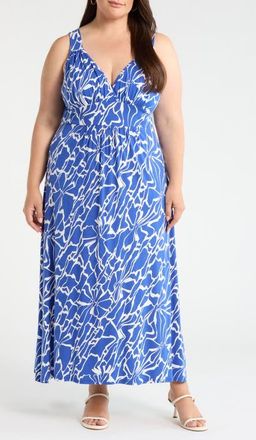 Loveappella Floral Sleeveless Jersey Maxi Dress in Electric at Nordstrom, Size 2X