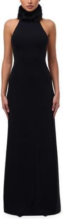 Naked Wardrobe Halter Dress with Removable Faux Fur Collar in Black at Nordstrom Rack, Size X-Large