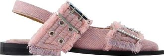 Ganni Schoenen, Dames, Roze, 38 EU, Denim, Sandaletten met Denim en Franjes