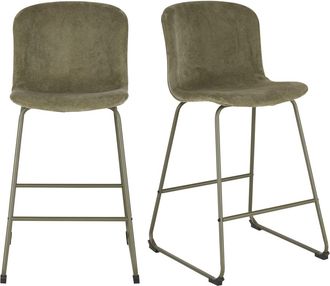 Maisons du monde Set de 2 taburetes altos de terciopelo verde caqui