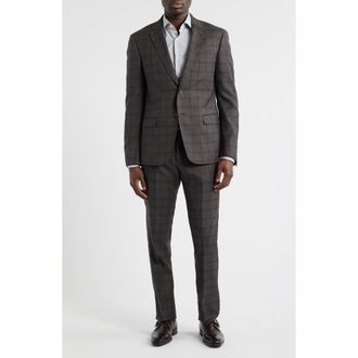 Emporio Armani Grey Windowpane Check Virgin Wool Suit in Solid Dark Grey at Nordstrom, Size 40 Us