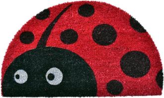 Imports Decor Half Round Ladybug Coir Door Mat, Cute Cartoon Coconut Fiber Doormat with Non-Slip PVC Backing, Indoor Outdoor Entrance Rug