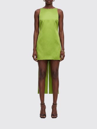 Self Portrait Asymmetrical Off-the-Shoulder Mini Dress in Satin with Bow Detail