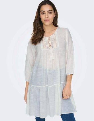 Only Womens Vlfe Lace Tie Neck Mini Tunic Dress - White - Size: 14