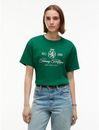 Tommy Hilfiger Womens Relaxed Fit Crest Logo Interlock T-Shirt - Nouveau Green - XXL