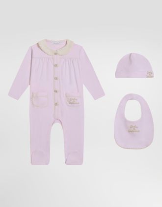 Dolce & Gabbana 3-piece Gift Set In Interlock And Linen - Woman Pink 12/18 Months