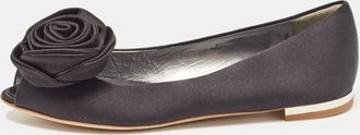 Giuseppe Zanotti Black Satin Flower Applique Ballet Flats