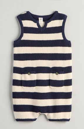 Nordstrom Sleeveless Knit Romper in Navy Peacoat Kinsley Stripe at Nordstrom, Size 24M