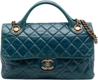 Chanel Pre-owned Vintage Quilted Satchel - Dames - Vintage Handtas - Blauw - ONE Size - Leer - Vintage