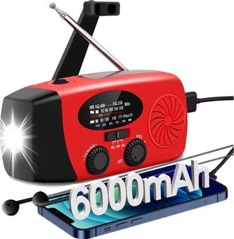 OEM Radio Meteo Urgence - Noaa Am Fm - Carga Solar Manivela Usb-c - Linterna 4 Modos - Alarma Sos - Ipx3 - 14,5 X 5,9 X 6,9 Cm - 1 Unidad