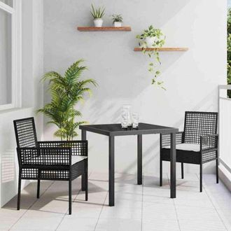 vidaXL Vidaxl - Conjunto De Comedor De Jard&iacute;n Con Coj&iacute;n 3 Pcs Negro Polirat&aacute;n