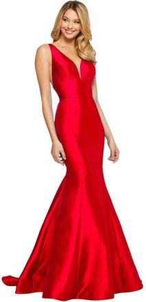 Sherri Hill Deep V-Neckline Prom Dress In Red