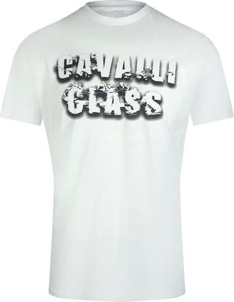 Roberto Cavalli Mens Cavalli Class Smoke Bold Logo Off White T-Shirt - Size: 42