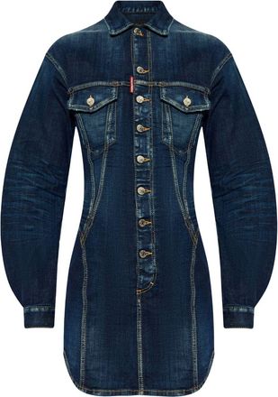 Dsquared2 logo-patch denim minidress - women - Cotton/Elastane - 38 - Blue