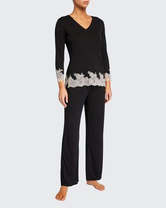 Natori Shangri La Luxe Lace-Trim Pajama Set