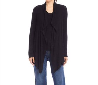 Karen Kane Long Sleeve Ribbed Drape Front Cardigan In Black