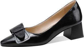 TinaCus Womens Genuine Leather Handmade Decorated Belt Square Toe Office Slip On Pumps Shoes, Black, 4.5 UK
