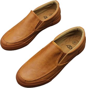 Generic Mens Loafers Stitching Details Round Toe Anti-Slip Lightweight Slip Resistant Classic Slip-on(Light Brown,9.5 UK)