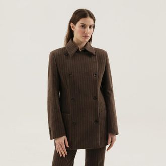 1989 STUDIO Brown double-breasted striped blazer