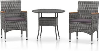 vidaXL Juego Comedor De Jard&iacute;n 3 Piezas Rat&aacute;n Sint&eacute;tico Gris Vidaxl