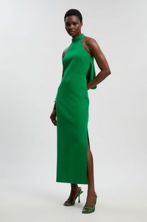 Karen Millen Womens Petite Soft Tailored Halter Neck Open Back Maxi Dress - Green - Size 10 UK