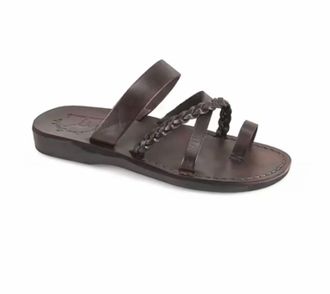 Jerusalem Sandals Womens Sophia Braided Flat Sandals In Brown