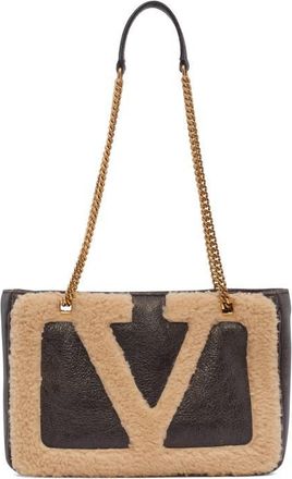 Valentino Garavani Small Viva Superstar Genuine Shearling Trim Tote in Fango/Dark Beige at Nordstrom