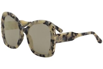Elie Saab Womens Es 030/s Sunglasses In Black Tortoise/blue Lenses With Gold Mirror