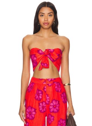 Rhode Resort Toni Floral Linen Bra Top In Scarlet Bombay Bloom