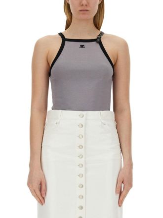 Courr&egrave;ges Fitted Top With Central Logo And Contrasting Trim