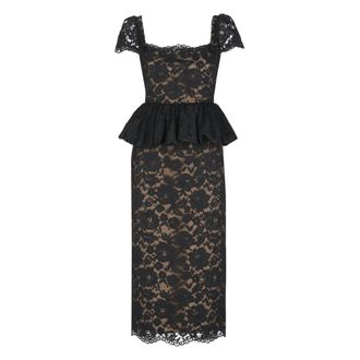 Self Portrait Abito midi con peplo in pizzo pregiato - - Dresses - Donna - Nero - XS