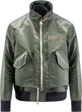 sacai Cotton Nylon Twill Blouson - Heren - Bomber jackets - Groen - M - Nylon - Jassen