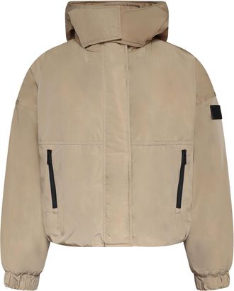 DKNY Womens Hooded Os Jacket in Beige - Size X-Large